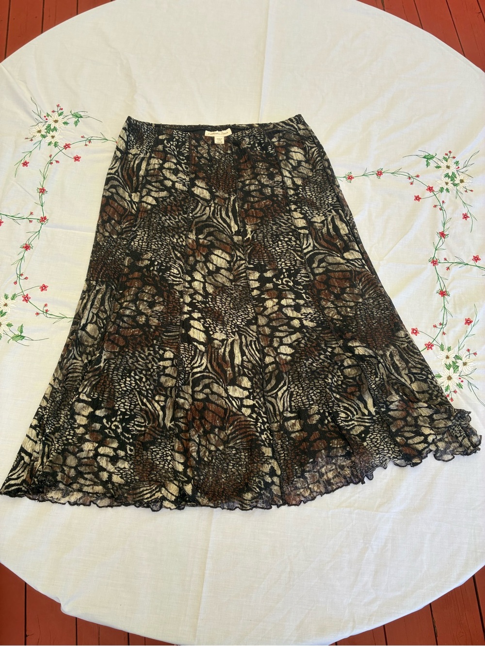 Coldwater Creek Animal-Print Midi Skirt in Black, Brown, Cream